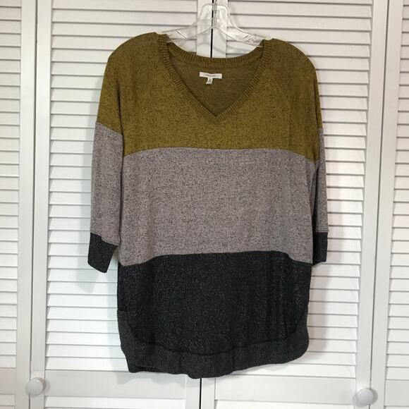 Maurices Multicolor Striped V-Neck ¾ Sleeve Women Sweater M - Picture 1 of 6